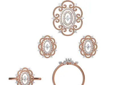 Light Minimalist Diamond Ring Earrings Pendant Set 3D print model