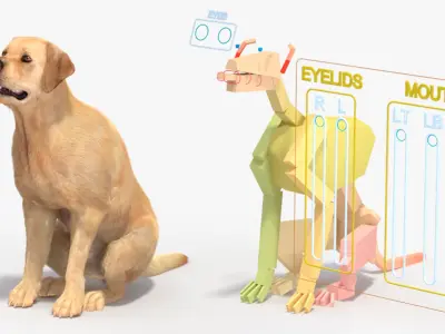  Begging White Labrador Dog Pose Fur Animated Rigged 