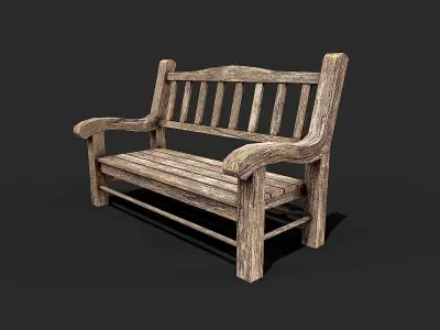 Wooden Benchs and Stools Set Low-poly 3D model