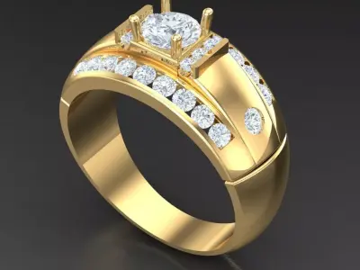 Light Gold Diamond Men Ring 2MR004 3D model