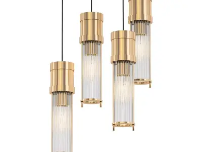 HILDIS three brass pendant lights with clear glass cylinders 3D model