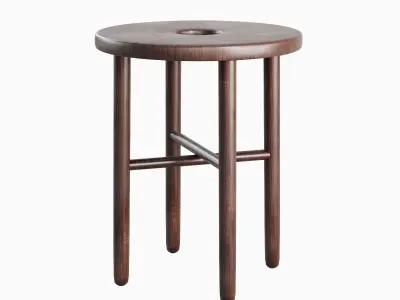 Namba Walnut Stool 01 Low-poly 3D model