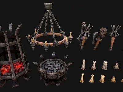 Medieval Prison Lighting Set Low-poly 3D model