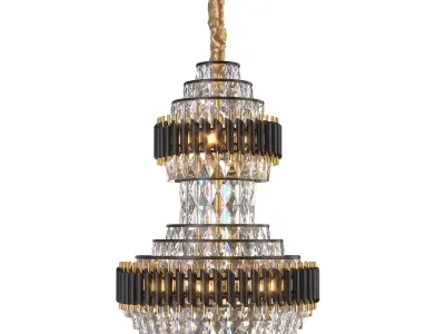 Black Geminus Long Crystal Double Height Chandelier 3D model