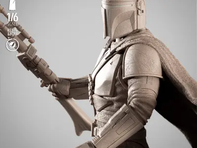 STAR WARS Mandalorain on Blurgg Sculpture 3D print model