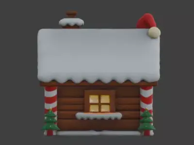 Cozy Winter Christmas Log Cabin 3D Model Low-poly 3D model
