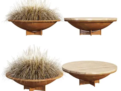 Parabel two wooden tables with grass on top 3D model