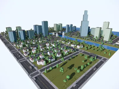 Simple Poly Urban Downtown - Low Poly Assets Low-poly 3D model