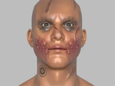 Maniac bald man with eyes Low-poly 3D model