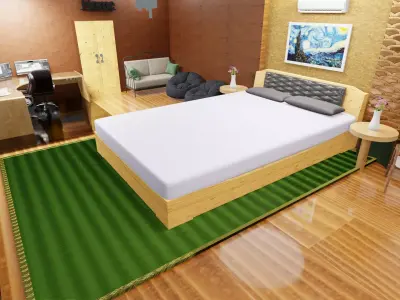 Bedroom room with bed and desk 3D model purchase