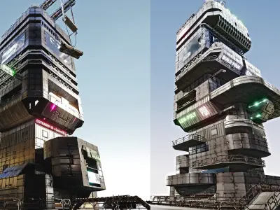 sci fi Modular architectural design - low-poly construction 3D Model Pack