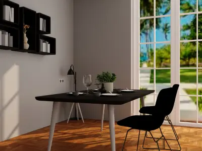 Interior  furnitures lampshade corner table Low-poly 3D model