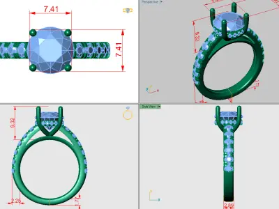 Round shape ring with hidden halo and pave on shank 3D print model