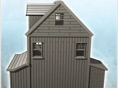 Modern brick one-story house with dormer window 8 - Modern WW2 W 3D print model