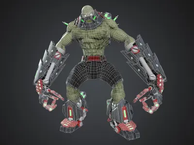 Cyborg humanoid creature with armor and weapons Low-poly 3D model