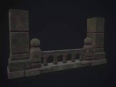 Stone Fence with Columns Low-poly 3D model