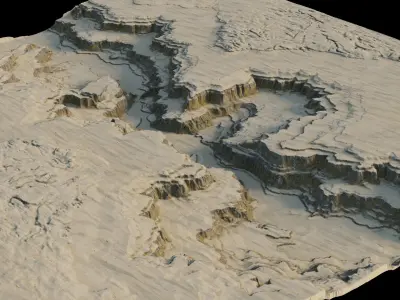 Dry canyon in the desert with cliffs all around  3D model