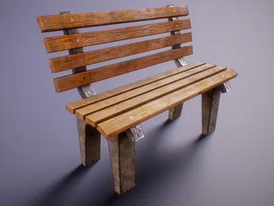 Simple PBR Park Bench Free low-poly 3D model