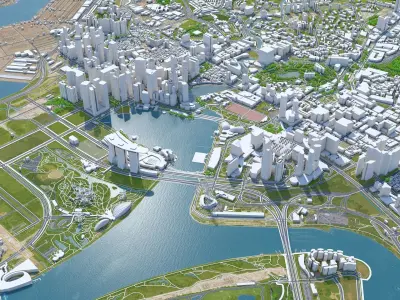 Singapore Downtown Low-poly 3D model
