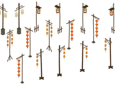 Ancient Chinese lanterns - street lights 3D model