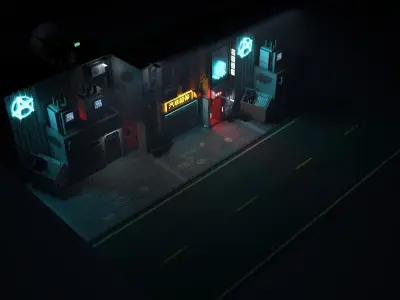 Sci-fi street Low-poly 3D model
