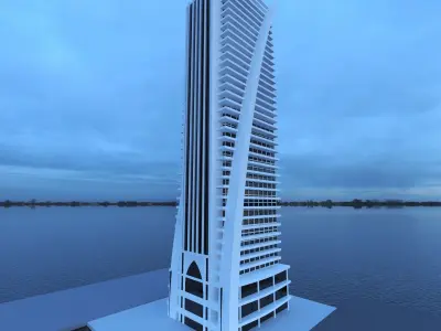 building tall in ocean Low-poly 3D model