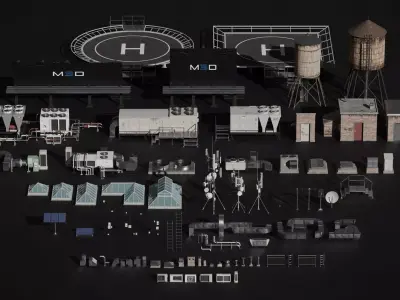 Rooftop Props Collection Low-poly 3D model