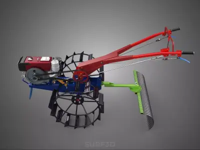 KIT RAKER LANDSCAPE RAKE HARROW LEVELING ATTACHMENT HAND TRACTOR 3D model