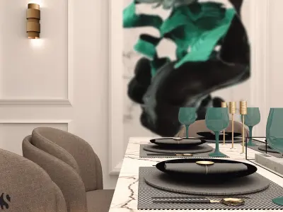 Living Room with Dining Room and Kitchen 3D Model 3D model