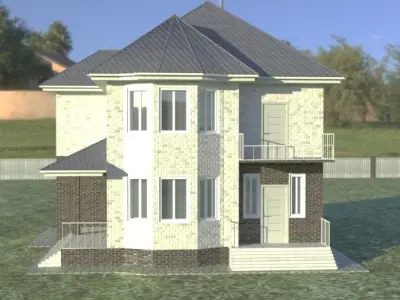 Two-storey brick cottage Low-poly 3D model