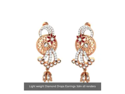 9 Light weight Diamond Drops Earrings 3dm stl renders 3D Model Pack