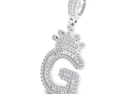 Crown Initial  G  Letter Pendant 3D print model
