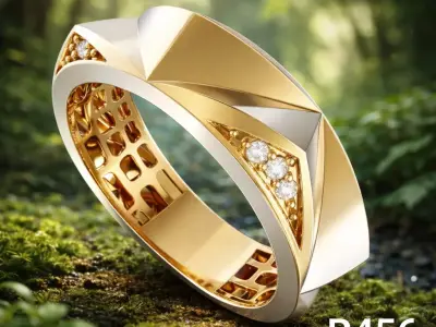  Architectural Stone-Accent Women Gold Ring 3D print model