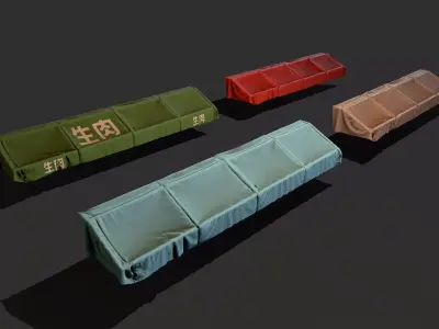 Awnings four different colored sofas Low-poly 3D model