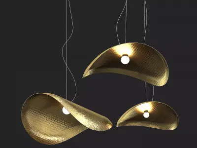 Ligth 1 three gold pendant lights 3D model