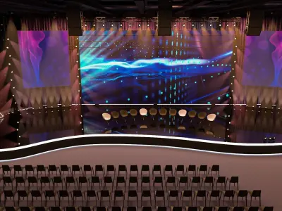 Stage with lights and chairs 3D model