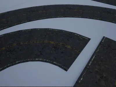 Modular Destroyed-Fine Lined American Roads 2K Low-poly 3D model