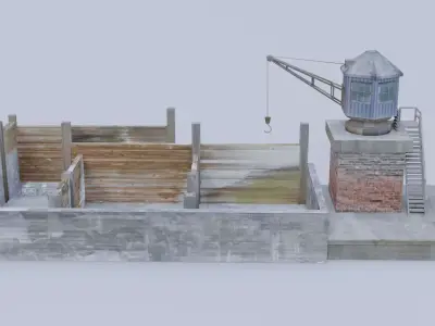 Old railway coaling plant Low-poly 3D model
