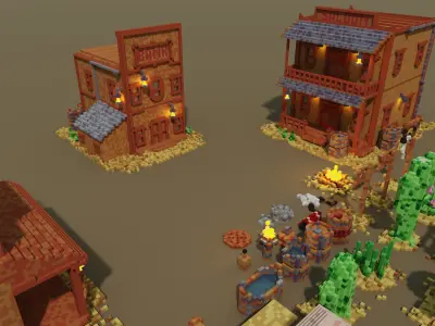 Wild West Outdoors Theme 3D Voxel Models Bundle Low-poly models Low-poly 3D model