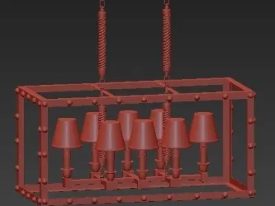 LOFT1176 six light chandelier in brass with shades 3D model