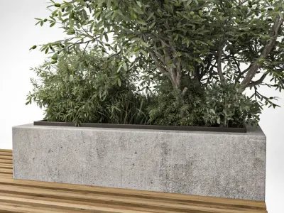 Concrete Flowerpot with Bench  exterior public space street 3D model