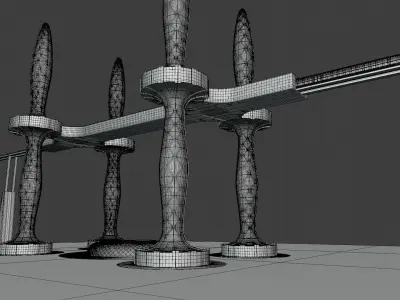 Future skyscrapers with maglev station 3D model