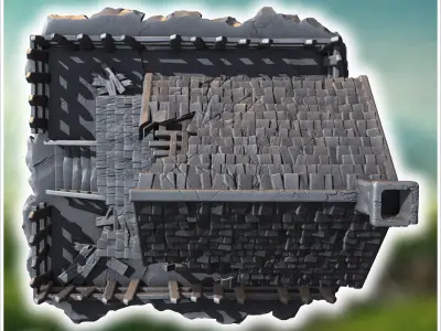 Small dilapidated wooden house with broken fence shattered windo 3D print model