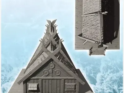 Viking house with large facade and wooden platform 13 - North No 3D print model