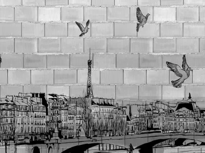 Paris Sketch on Subway Tile Wallpaper Texture Texture