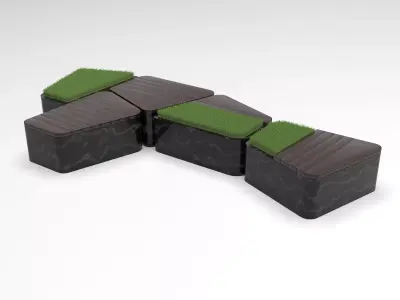 Park granite vases-bench with wooden floorings 3D model