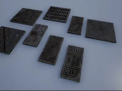 Lowpoly Metal Street Sidewalk Vents Low-poly 3D model
