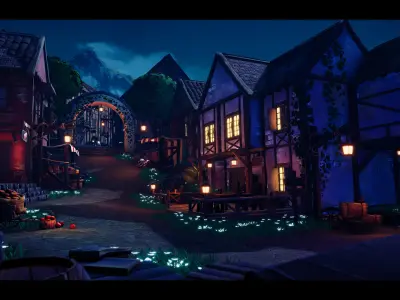 Modular Stylized Village Low-poly 3D model