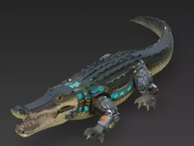Cyber Crocodile Creature Model Low-poly 3D model