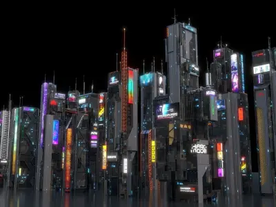 Scifi building Cyberpunk Futuristic building Kitbash Bundle 3D model